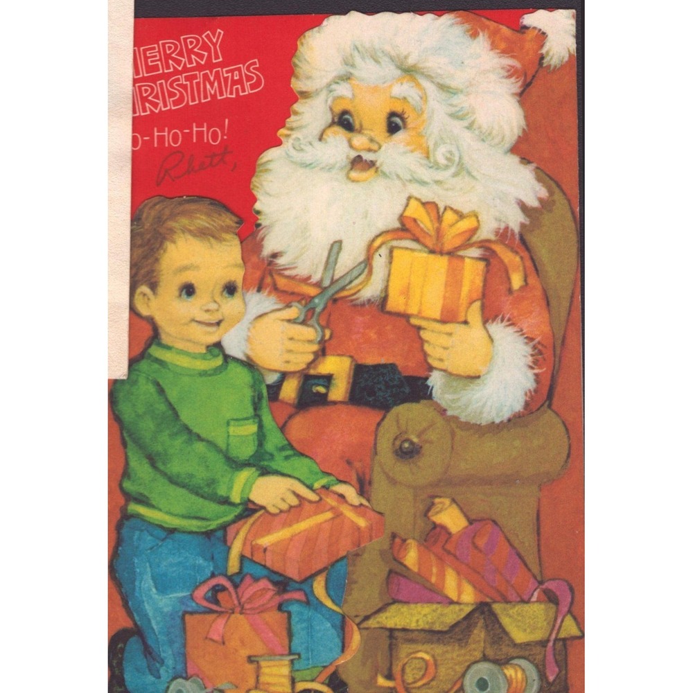 Vintage Hallmark Christmas Card Santa Claus and Boy 25X 344-4 Red
